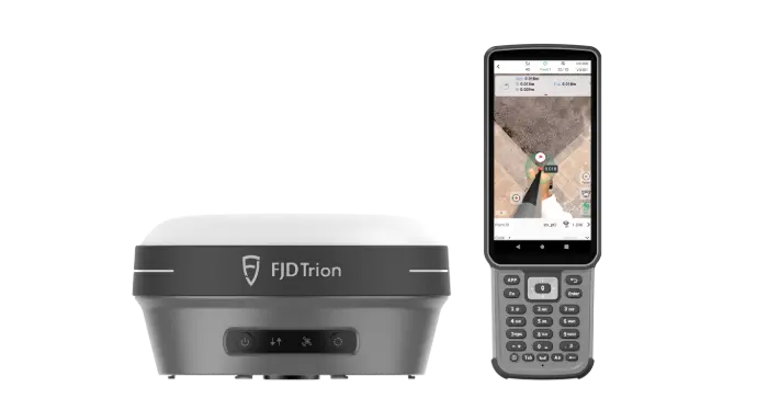 Trion V10a facing forward as wel as data collector facing forward showing AR stakeout image