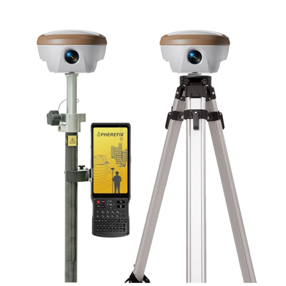 Spherefix SP35Pro Rover and Base set full overview. 2x SP35Pro, datacollector, pole, bracket, tripod